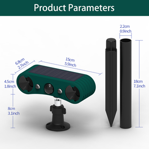Alarma ultrasónica de inducción infrarroja solar, detectores de movimiento para exteriores y repelente de sensores con luz intermitente roja/azul - Product Image 3