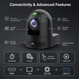 WIN-JK70SN Caméra PTZ 4K60 NDI HX3 12G-SDI avec zoom 25X, cadrage automatique, suivi IA 4K, traduction, vidéoconférence en direct 8.3MP - Product Image 6