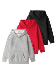 Sweat-shirt à capuche en molleton de coton pour enfants, couleur unie, avec poche kangourou, pour l'automne et l'hiver - Product Image 3