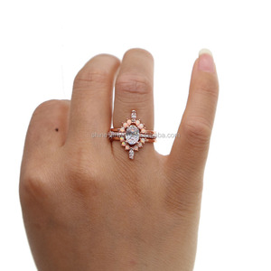 Promotion : Ensemble de fiançailles tendance, plaqué or rose, 3 pièces, pavé de zirconiums cubiques et opale, bague de mariage pour couple, Arabie Saoudite - Product Image 5