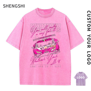 T-shirt col rond SHENGSHI Team, coupe oversize délavée, 320g, 100% coton, personnalisable, doux, style Hip Hop, pour la gym, avec logo, vente en gros - Product Image 1
