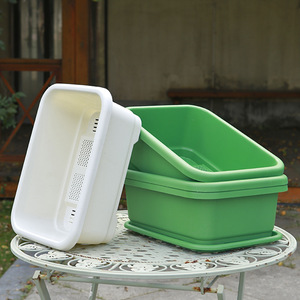 <b>Rectangular</b> Plastic Flower <b>Pot</b> Green Beige Resin Balcony Garden <b>Planting</b> Container Home Use - Product Image 2