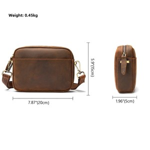 Sac à bandoulière vintage personnalisé, petit, diagonal, unisexe, en cuir de vachette Crazy Horse, léger et imperméable, style européen et américain - Product Image 3