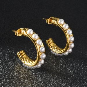 Pendientes de Aro de Perlas de Acero Inoxidable Chapados en Oro de 18K, Resistentes al Agua, Sin Deslustre, Joyería Minimalista Diaria para Mujer - Product Image 5