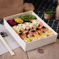 Quantité minimale de commande inférieur jetable en bois à emporter empilable Sushi salade Spaghetti fruits fromage gâteau pique-nique repas restauration boîte d'emballage alimentaire