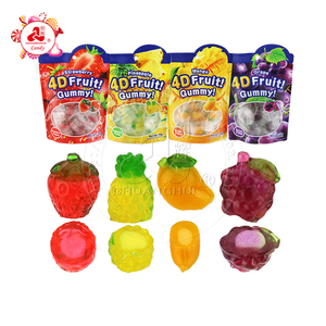 4D Fruits <span class=keywords><strong>Gummy</strong></span> Fudge Snacks Confitería 3D Fruit Shaped Jelly <span class=keywords><strong>Gummy</strong></span> Caramelos con relleno de mermelada - Product Image 1