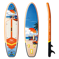 Planche à pagaie gonflable Premium 11 pieds x 33 pouces avec imprimé café rétro et pompe, BLUEWAYS Golden Hour SUP pour inspirations océaniques