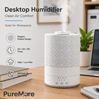 Humidificateur d'air silencieux à ultrasons blanc, à brume froide, avec motif décoratif ajouré et sortie supérieure, pour chambre, bureau et maison