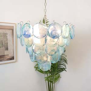 <span class=keywords><strong>Lustre</strong></span> moderne de luxe avec disques en verre bleu irisé, cadre métallique, style Art Déco, lampe suspendue à plusieurs niveaux pour salon et salle à manger - Product Image 3
