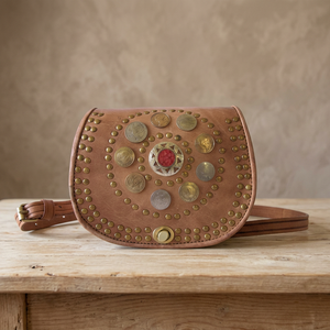 Sac à bandoulière en cuir véritable marron foncé - Product Image 1