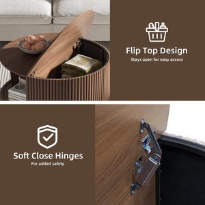 Óc Chó gỗ tròn Bàn cà phê với lưu trữ, rãnh trung tâm bảng với cửa tủ trượt cho phòng khách, nhà không gian nhỏ - Product Image 4