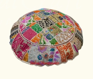 Handcrafted Cotton <b>Round</b> Floor <b>Cushion</b> with Orange Multicolor Patchwork Embroidery Decorative Floor Seating <b>Cushion</b> for Home - Product Image 3