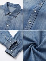 Chemisier en jean surdimensionné à manches longues pour femme avec boutons perlés, marque privée, délavage clair, double poche, vente en gros - Anjie OEM ODM