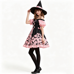 Vestido <span class=keywords><strong>de</strong></span> <span class=keywords><strong>bruja</strong></span> con hombros descubiertos para mujer, color rosa y negro, <span class=keywords><strong>disfraz</strong></span> <span class=keywords><strong>de</strong></span> cosplay para fiesta <span class=keywords><strong>de</strong></span> Halloween - Product Image 4