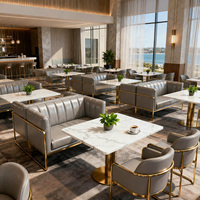 Table à manger dorée en marbre sur mesure pour hall d'hôtel chaise canapé mobilier de restaurant moderne ensemble de sièges de stand pour café café