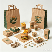Boîtes d'emballage en papier pour hot-dogs, série de boîtes jetables pour frites, ailes de poulet et hamburgers à emporter