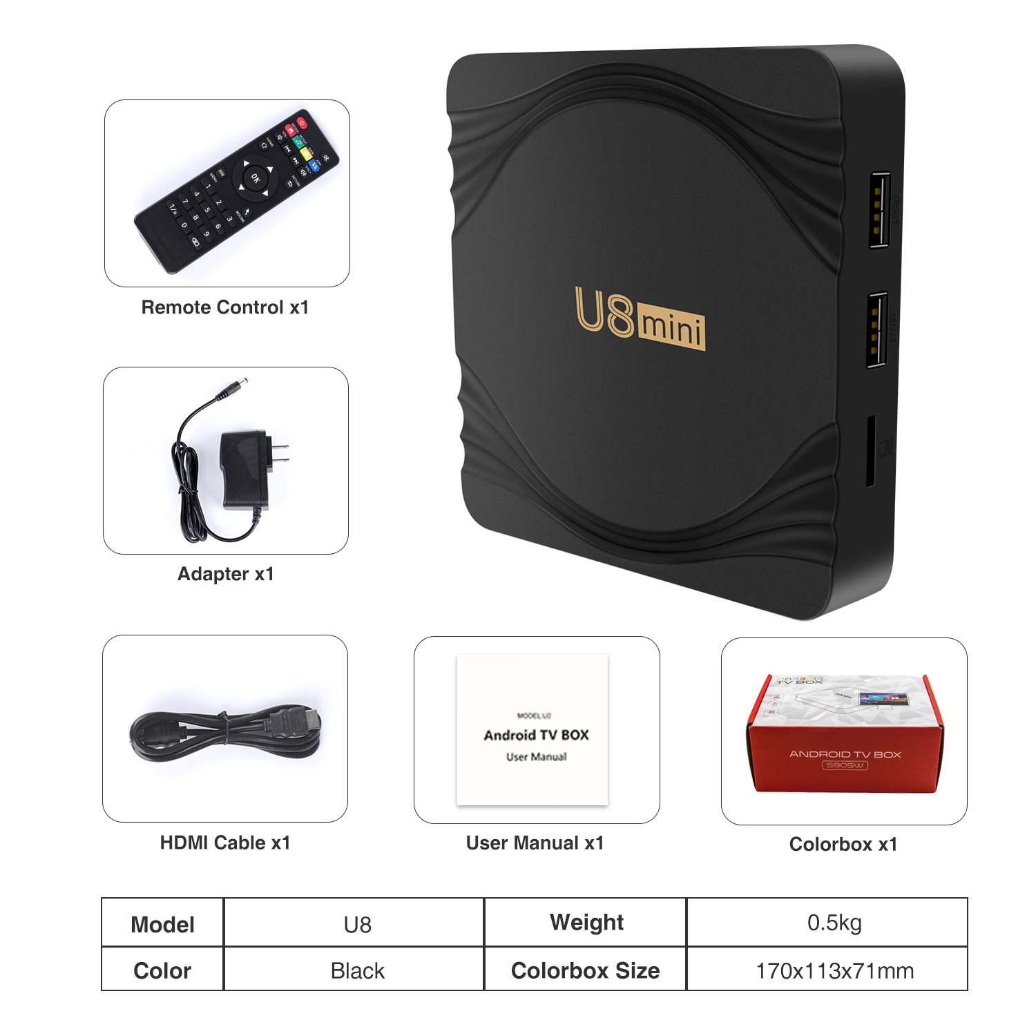 Mini Android TV Box receptor de U8 mini 2g 16g Android 9,1 Smart TV Box 4K OTA función Set Top Box