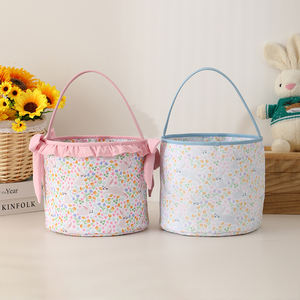 Panier de Pâques <span class=keywords><strong>en</strong></span> <span class=keywords><strong>toile</strong></span> personnalisé à volants imprimés <span class=keywords><strong>en</strong></span> gros, motif floral de lapin de Pâques, paniers de Pâques pour enfants - Product Image 1