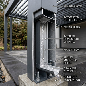 Pérgola Bioclimática Moderna de Lujo con Estructura Blanca, Techo de Láminas Motorizadas Negras, Pantalla LED y Diseño de Gazebo - Product Image 4