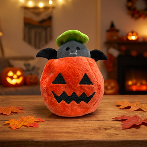 Jouet à mâcher pour chien en peluche Halloween, motif chauve-souris et citrouille, mignon, dessin animé, couineur, anti-ennui pour animaux de compagnie - Product Image 1