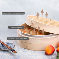 Panier vapeur en bambou écologique Newell de 10 pouces avec couvercle, capacité de 6 L, 2 niveaux, pour raviolis, dim sum et pain vapeur