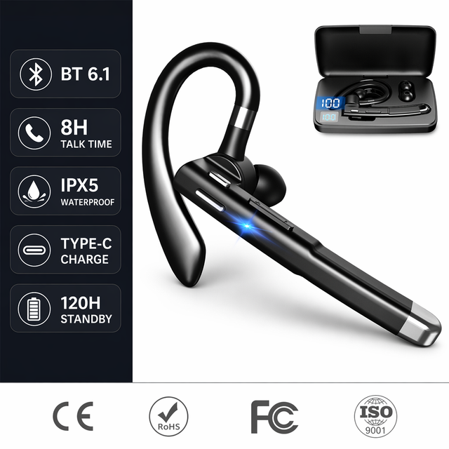 Q520 Single Ear Earbuds V5.3 Bluetooth Earphone Headset Stereo Wireless Noise Canceling Headphone Hands-Free Sports Earpiece