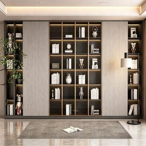 BALOM Luxury <strong>Cream</strong> Style Fluted Panel <strong>Bookcase</strong> With Tempered Glass Door LED Lighting Bedroom Storage Display Unit - Product Image 2
