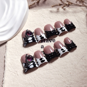 <span class=keywords><strong>Uñas</strong></span> postizas acrílicas de alta calidad hechas a mano, estilo pato corto, <span class=keywords><strong>blanco</strong></span> y negro, <span class=keywords><strong>con</strong></span> ojo turco francés, para venta al por mayor - Product Image 1