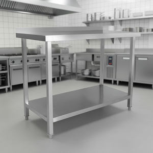 Banco de trabajo Kinbin de acero inoxidable con estructura de madera reforzada de alta calidad, con patas ajustables. - Product Image 1