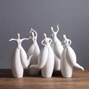 北欧现代装饰创意抽象舞者女孩白色陶瓷雕像作品模型装饰艺术雕塑