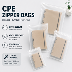 Frosted CPE Zipper Bag Custom Printed Logo Polyethylene Storage Bag for Apparel, Underwear, T-shirt and Stationery - Product Image 1