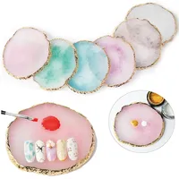 1 pièce Palette ronde en résine et pierre d'agate pour couleurs de vernis à ongles, mélange de vernis gel, peinture et présentation d'art des ongles