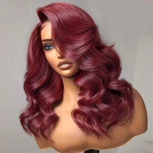 Parrucche di capelli umani <span class=keywords><strong>in</strong></span> pizzo 13x4 HD per le donne con onde del corpo colorate 99j bordeaux 13x6 parrucca frontale di colore rosso - Product Image 1