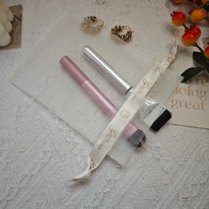 Beige Drawstring <strong>Organza</strong> Gift <strong>Pouch</strong> Custom <strong>Organza</strong> Packaging Bag With Printed Ribbon - Product Image 5