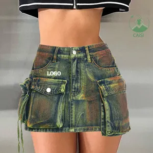 Saias jeans irregulares vintage de verão para mulheres, saia jeans curta para mulheres, saia jeans para mulheres