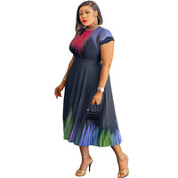 Robe plissée à col rond et taille haute, à manches courtes, à motif abstrait, décontractée, pour femmes, mode d'été, export, robe grande taille