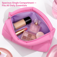 Pochette à maquillage matelassée en polyester, poignée souple, grande capacité, rose, organiseur de cosmétiques léger pour femmes et filles, logo personnalisé