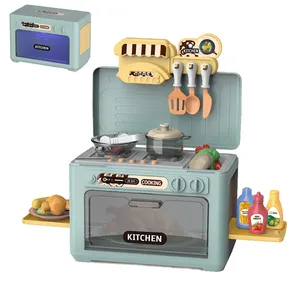 Set mainan oven microwave dapur multifungsi, 2 in 1 mainan bayi rumah boneka mebel bermain peran semprot peralatan memasak