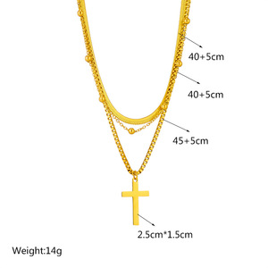 <b>Cross</b> Pendant Necklace Multi Layer Gold Stainless Steel Hip Hop Fashion Jewelry Geometric Design For Men Women - Product Image 4