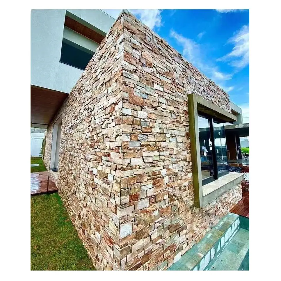 Atacado personalizado preço natural rusty quartzite slate bela cultura de grão empilhado pedra de parede encaixe