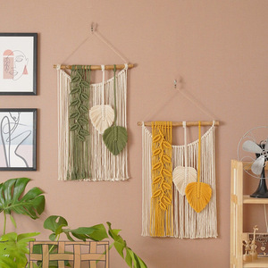Tapiz de pared de macramé grande, tapiz tejido bohemio, para el hogar Decoración elegante, decoración de arte de pared de plumas de hoja hecha a mano Bohemia moderna - Product Image 2