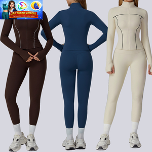 Conjunto Deportivo de Yoga para Mujer <span class=keywords><strong>PRO</strong></span>, Chaqueta con Cierre de Cuello Alto, Leggings de Cintura Alta, Conjunto de Ejercicio, Conjunto Deportivo para Correr, Gimnasio - Product Image 1