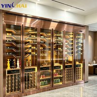 Armoire à vin haut de gamme en acier inoxydable à température constante avec éclairage LED, étagères en bois multicouches, portes en verre trempé