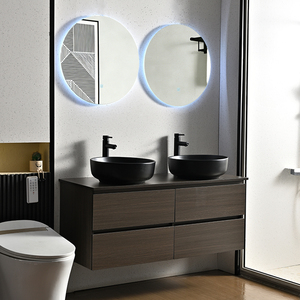 Meuble-lavabo mural moderne avec miroir <span class=keywords><strong>LED</strong></span> et vasque en pierre pour hôtels et chambres – Durable, écologique, facile à nettoyer - Product Image 2