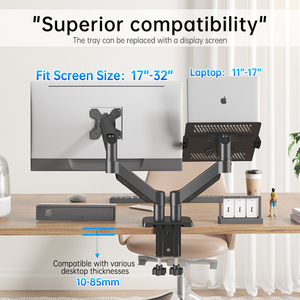 Dual Arm 2 In 1 Combo Laptop Mount With Adjustable Tray For 10-17'' Notebook With VESA <strong>Computer</strong> Gas Spring Monitor Arm For 13-32 - Product Image 3