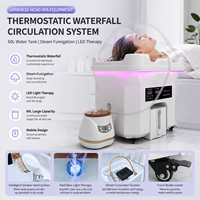 Équipement de spa capillaire japonais avec circulation thermostatique en cascade, réservoir d'eau de 60 L, bac à shampoing mobile avec vapeur et thérapie LED