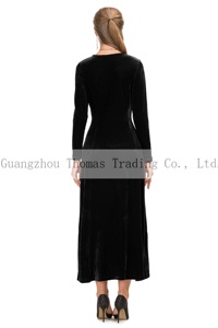 2019 de las mujeres de invierno de terciopelo de la ropa de manga larga Maxi negro invitado vestido de <span class=keywords><strong>boda</strong></span> - Product Image 2