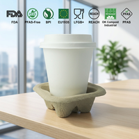 Support de tasses en pulpe moulée à double paroi, compostable et biodégradable |   Plateau porte-gobelets en papier écologique jetable 8oz-32oz personnalisé