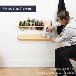 Wooden <b>Wall</b> Mounted <b>Shoe</b> <b>Rack</b> Natural Color Rectangular Entryway Storage For <b>Shoes</b> And Boots - Product Image 3