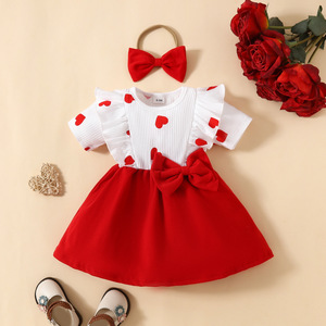 Vestito Personalizzabile per Bambina con Stampa Floreale e Maniche Corte, Gonna con Volant e Fiocco per San Valentino, Fornitura ODM per Bambini - Product Image 2